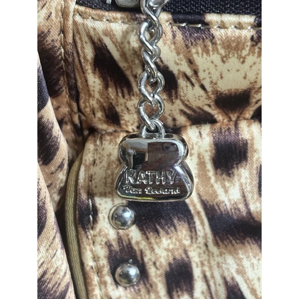 Kathy Van Zeeland Leopard Print Hobo Bag Y2K Studded Shoulder Purse Brown